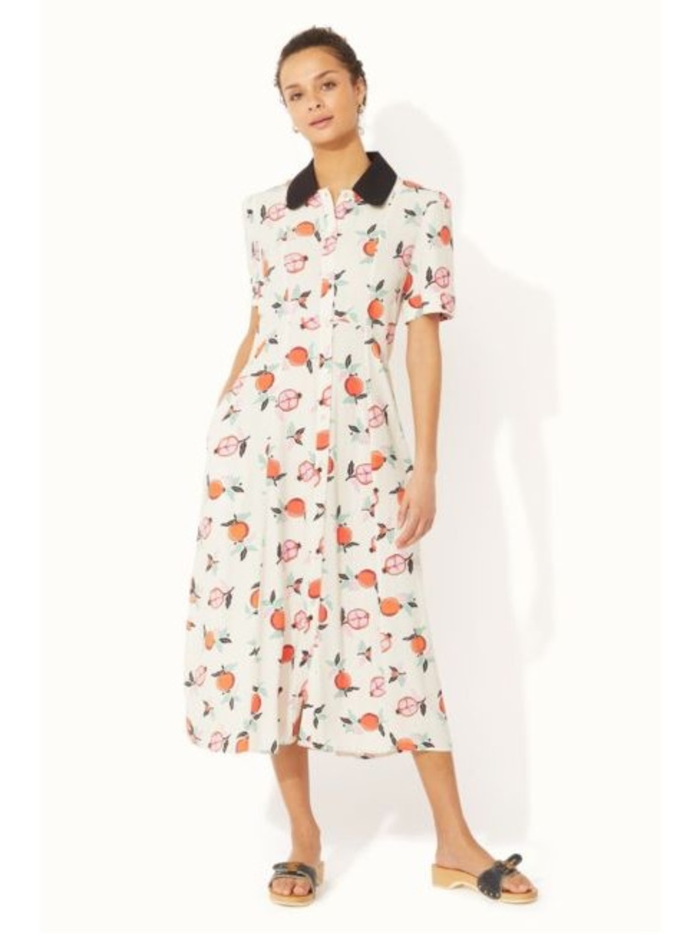 Cath Kidston Pomegranate Cream Short Sleeve Midi Shirt Dress